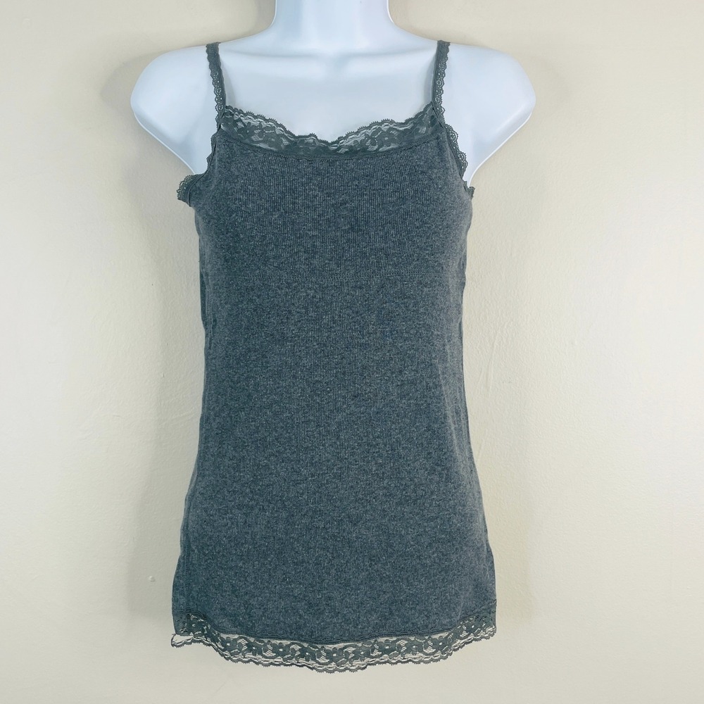 Y2K Lace Trim Camisole Top Womens XLarge Gray Bella Elena Long Tank Layering